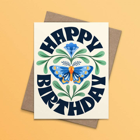 Butterfly Happy Birthday Greeting Card - Greeting Card - Julie Solvstrom Illustration
