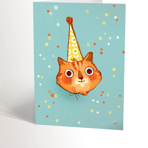 Chachacha Cat Party Hat Birthday Card - Greeting Card - Valérie Boivin Illustration