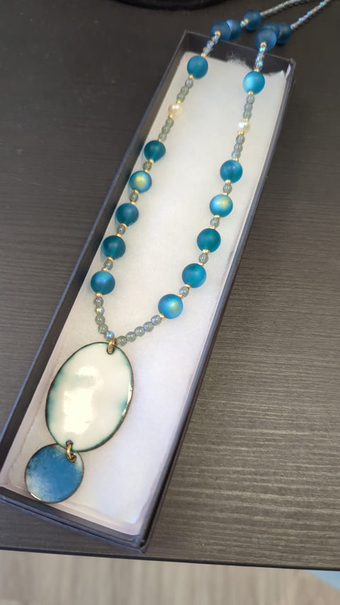 Enamel Double Freshwater Pearl Necklace - Jewelry - Cartouche Design