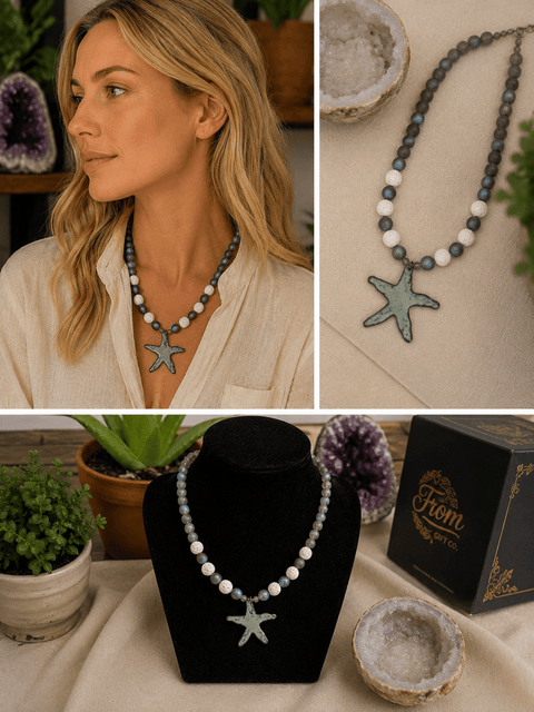 Enamel Sea Star Pendant Necklace - Jewelry - Cartouche Design