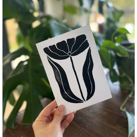 Floral Block Print Greeting Card - Greeting Card - Kourtni Gunn Art