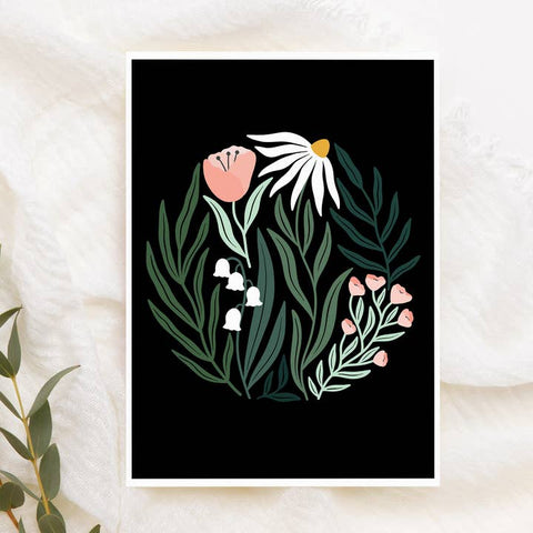 Floral Greeting Card with Black Background - Greeting Card - Kourtni Gunn Art
