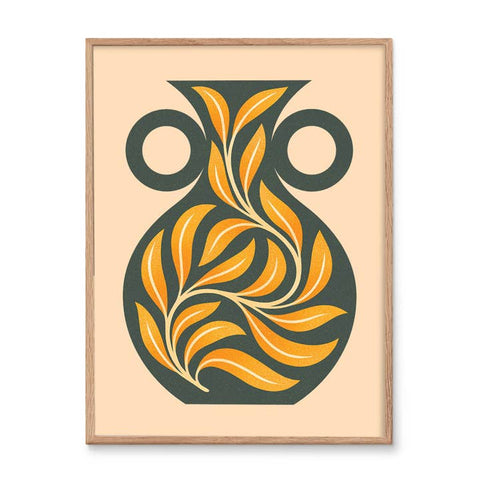 Green Vase Yellow Leaves Art Print - Art Print - Julie Solvstrom Illustration