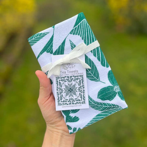 Green White Bird Tea Towel - Tea Towel - Kourtni Gunn Art
