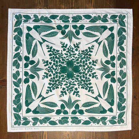 Green White Bird Tea Towel - Tea Towel - Kourtni Gunn Art