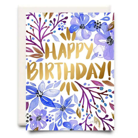 Happy Birthday Blue Purple Lilac - Greeting Card - Inkwell Cards