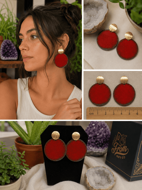Large Round Red Handmade Earrings - Jewelry - Cartouche Design