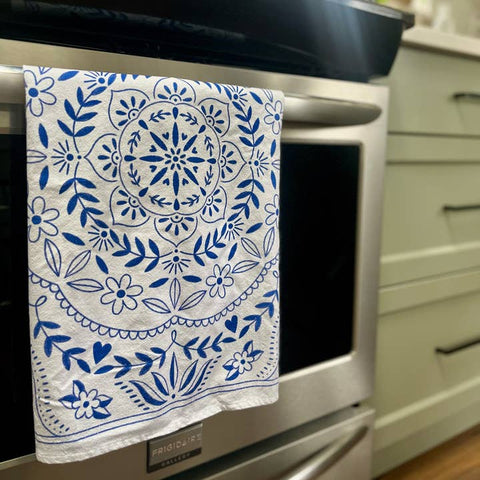 Mandala Blue and White Tea Towel - Tea Towel - Kourtni Gunn Art