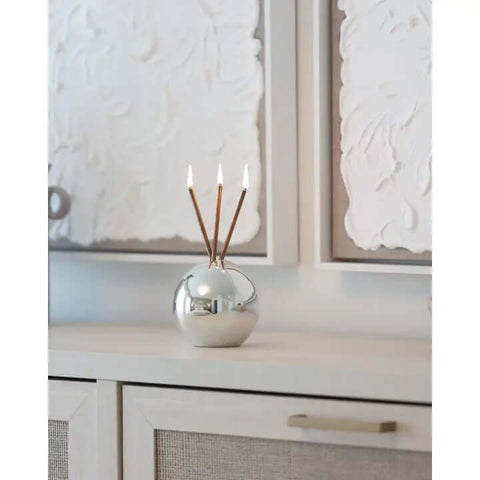 Neva Silver Metal Round Candle Holder - Candle - Everlasting Candle