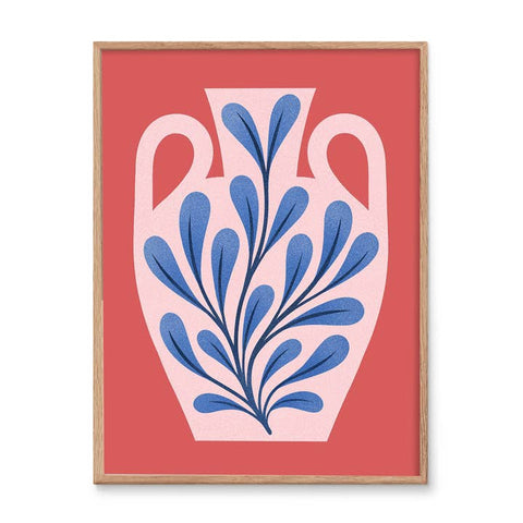 Pink Vase Blue Flowers Art Print - Art Print - Julie Solvstrom Illustration
