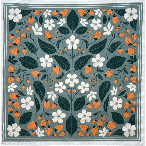 Strawberry Flower Blossom Tea Towel - Tea Towel - Kourtni Gunn Art