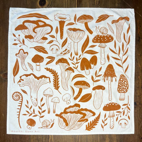 White Brown Mushroom Tea Towel - Tea Towel - Kourtni Gunn Art
