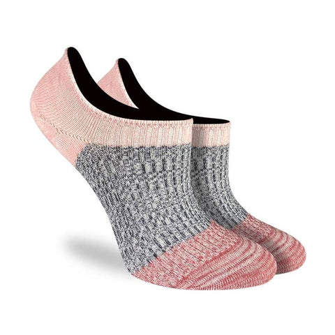 Women's Pink Gray Striped Invisible No - Show Socks - Socks - Good Luck Sock